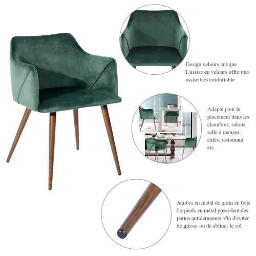 Set di 2 sedie scandinave in velluto verde 53*54*75 cm