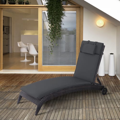 Jardin Matelas pour bain de soleil | Matelas bain de soleil chaise longue déhoussable polyester gris - RR98273