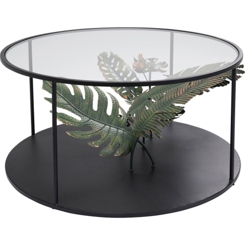 Meubles Tables basses | Table basse feuilles tropicales en verre et acier D80 - YM69786