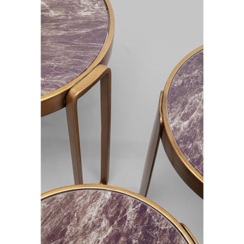 Meubles Tables basses | 3 tables basses en verre effet marbre noir et acier cuivré - BH14244