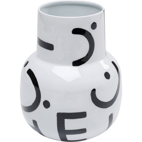 Déco Vases | Vase en acier blanc motifs noirs H19 - OP16003
