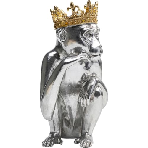 Déco Statuettes et figurines | Statuette singe roi assis en polyrésine argentée H36 - ZW37681