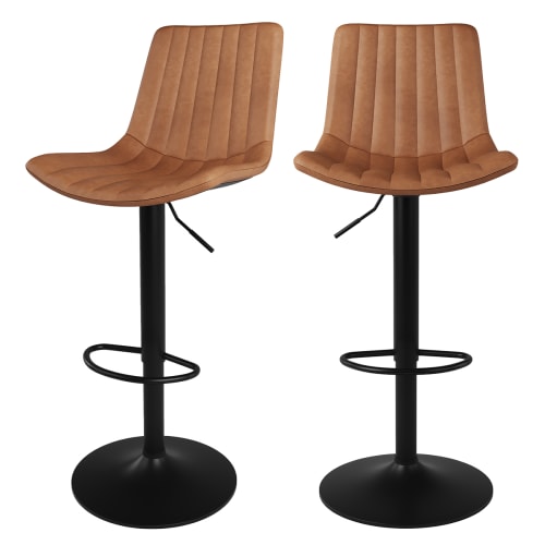 Meubles Chaises et tabourets de bar | Chaise de bar camel en cuir synthétique 62,5/83 cm (lot de 2) - WN14086