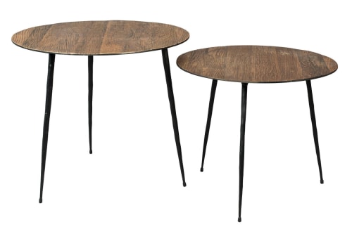 Meubles Tables basses | Set de 2 Tables rondes en bois et acier - FW16827