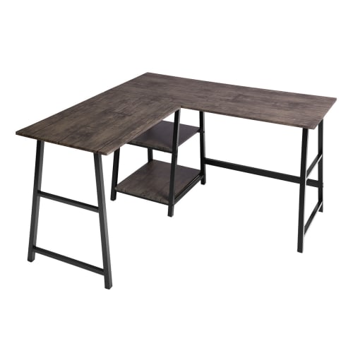 Meubles Bureaux et meubles secrétaires | Bureau en L/angle au style industriel métal et bois sombre - JE97811