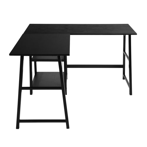 Muebles Escritorios | Escritorio en forma de L/esquina en estilo industrial de metal negro - ZQ38819