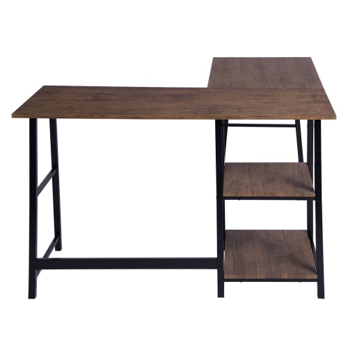 Muebles Escritorios | Escritorio L/angle en metal industrial y estilo madera oscura - MJ74428