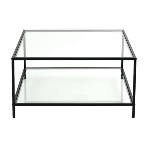 Meubles Tables basses | Table basse salon en verre et en métal noir 80x80CM - QF75893