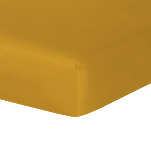 Draps housses 200x200cm jaune moutarde - drap housse 100% coton, drap de  lit 200x200 à