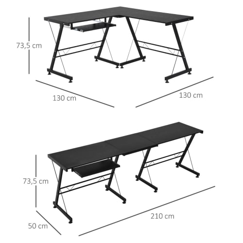 Muebles Escritorios | Mesa de ordenador tablero MDF, acero negro 210x50x73.5 cm - XQ44613