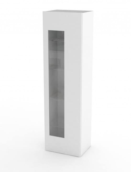 Meuble colonne avec porte effet bois blanc brillant