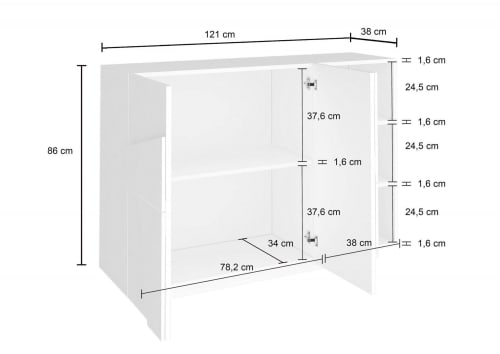 Mobile a 2 ante effetto legno bianco lucido 121x38h86 cm SALVO