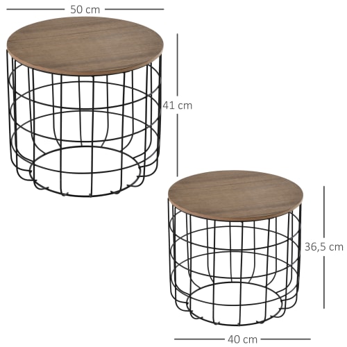Muebles Mesas auxiliares | Mesita de café metal, melamina de madera marrón y negro ø50x41 cm - SF07797