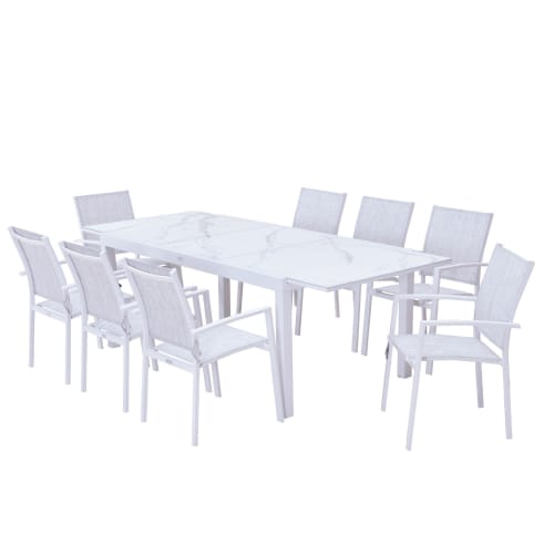 Jardin Ensemble table et chaises de jardin | Table de jardin 8 personnes en aluminium et en verre effet marbre - CM51794