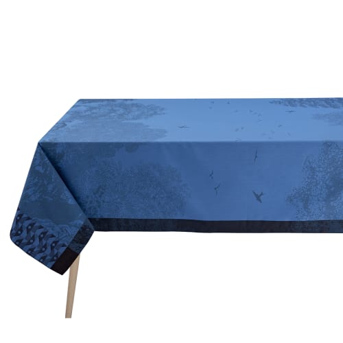 Nappe rectangulaire bleu lagon et feston noir 140 x 320 cm Nino - Madura