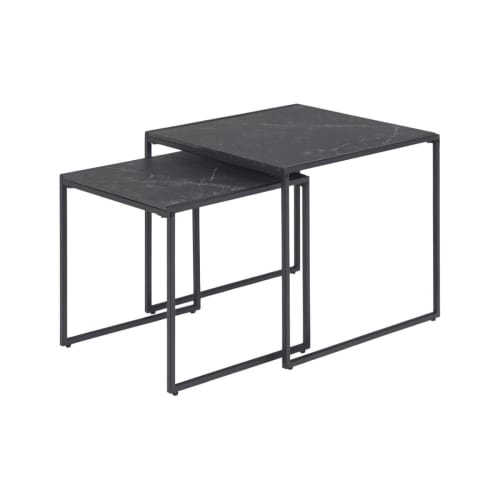 Meubles Tables basses | Lot de 2 tables basses gigognes dessus marbre noir - GF87445