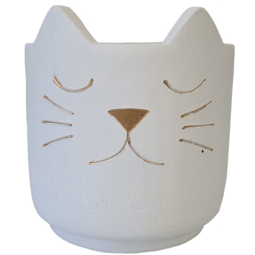 Déco Jarres et cache-pots | Cache pot de fleurs chat blanc H17cm - BR17035