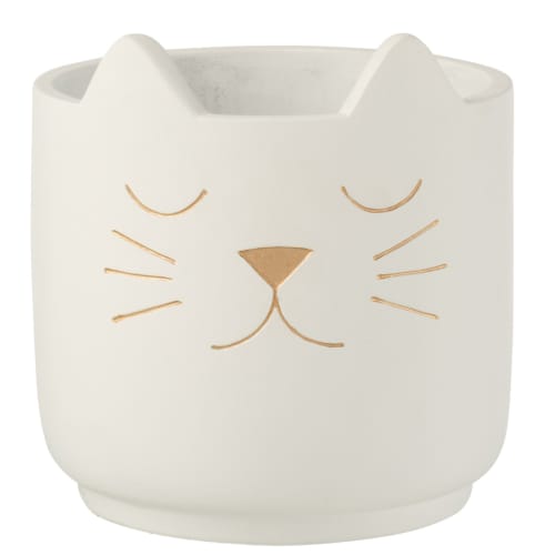 Déco Jarres et cache-pots | Petit cache pot de fleurs chat blanc H14cm - PT32156