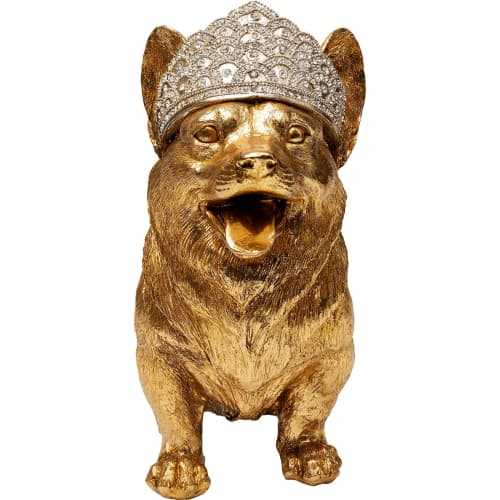 Déco Statuettes et figurines | Statuette chien corgi couronne en polyrésine dorée - XJ41899