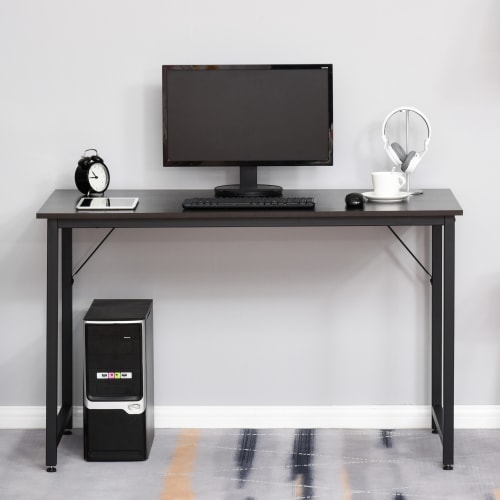 Muebles Escritorios | Mesa de ordenador MDF, tubo de hierro grano de madera negro - RW26390