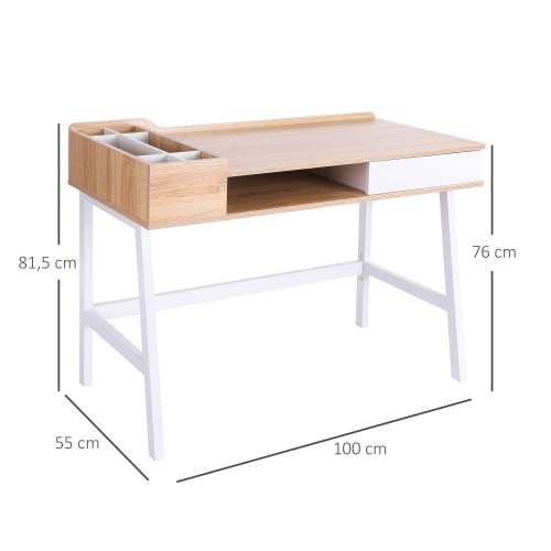 Muebles Escritorios | Mesa de ordenador MDF y metal roble y blanco 100x55x81.5 cm - TT73234