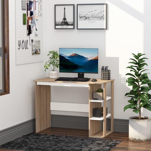 Muebles Escritorios | Mesa de escritorio tablero de partículas color roble y blanco - ZR01193