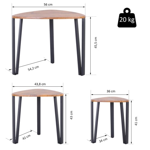 Muebles Mesas auxiliares | Mesitas de café E1 clase MDF, patas de acero nogal negro - TZ42857
