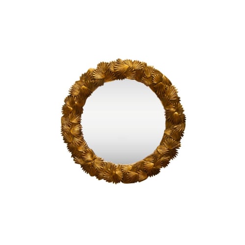 Déco Miroirs | Miroir rond doré palmes D33,5cm - ZH60692