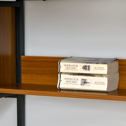 Muebles Escritorios | Escritorio melamina de madera, metal negro y nogal 140x50x110 cm - WX05405