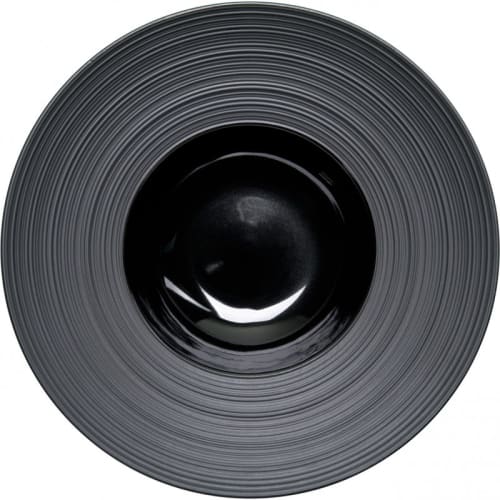 Art de la table Assiettes | Assiette creuse porcelaine noire bord strié Ø 26cm - RF34976