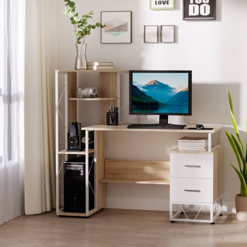 Muebles Escritorios | Mesa de ordenador melamina, metal color madera 133x55x123 cm - CC89498