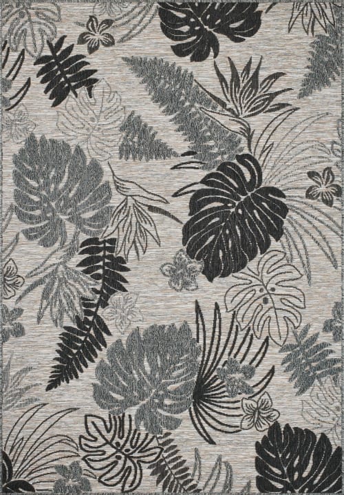 Jardin Tapis extérieur | Tapis extérieur motif tropical gris et anthracite - FY99863