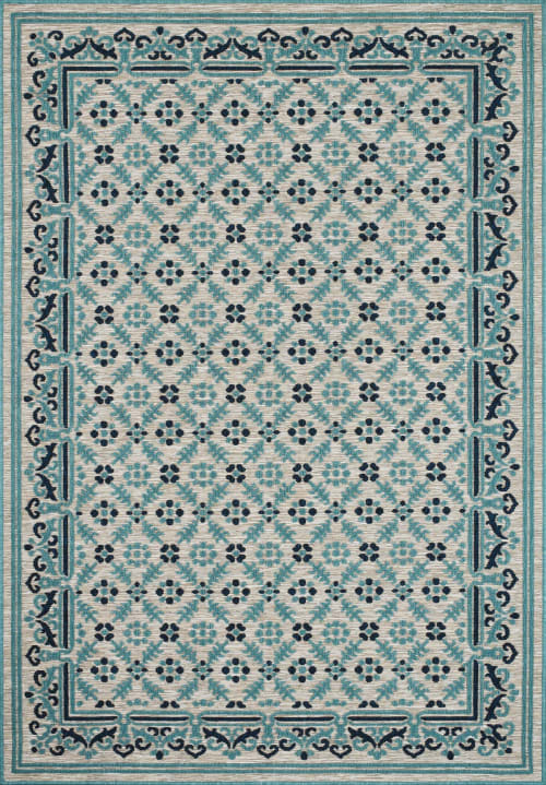 Jardin Tapis extérieur | Tapis extérieur motif ottoman bleu et gris - RH75484