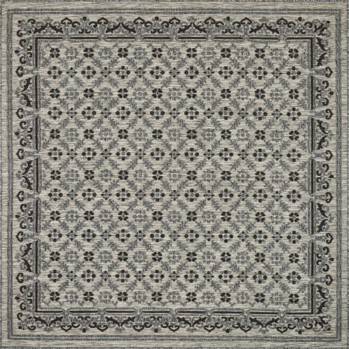 Jardin Tapis extérieur | Tapis carré extérieur motif ottoman anthracite et gris - EC90607