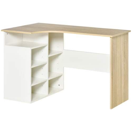 Muebles Escritorios | Escritorio esquinero melamina de madera blanco y roble 120x70x75 cm - QJ53264