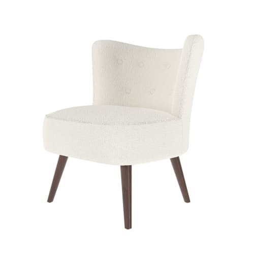 Canapés et fauteuils Fauteuils | Fauteuil blanc effet laine bouclette et pieds en bois d'hévéa - QF55045