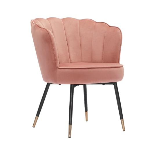 Canapés et fauteuils Fauteuils | Fauteuil coquillage en velours 1 place  rose et noir - EP77617