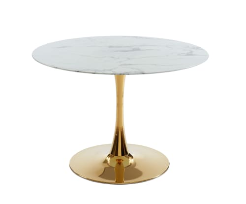 Table séjour  verre effet marbre  ronde 110cm pied doré | Maisons du Monde