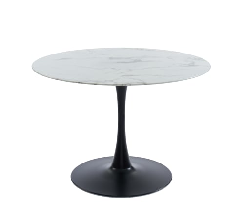 Meubles Tables à manger | Table de séjour  verre effet marbre  ronde 110cm pied noir - YW46908