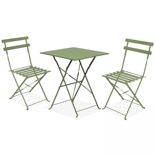 Jardin Ensemble table et chaises de jardin | Table bistrot de jardin et 2 chaises acier vert cactus - OX72524