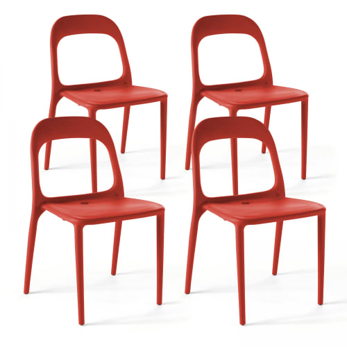 Meubles Chaises | Lot 4 chaises plastiques polypropylène rouge - QM91038