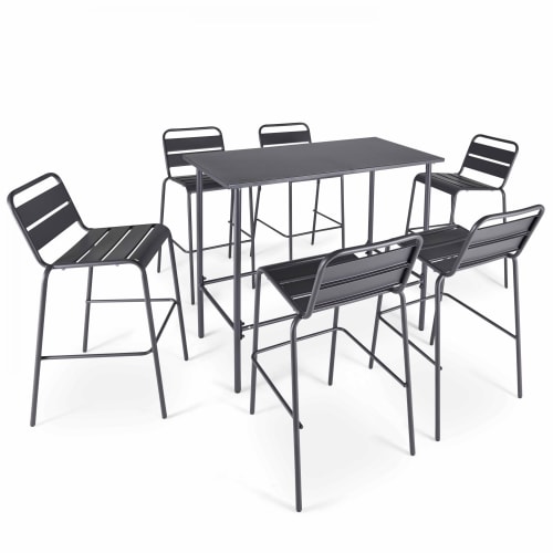Jardin Ensemble table et chaises de jardin | Table haute de jardin et 6 chaises en métal gris - PX98281