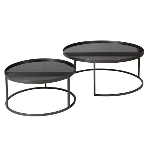 Meubles Tables basses | Tables basses gigognes métal noir et verre trempé (set de 2) Markus - VJ25440