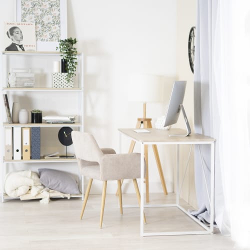 Muebles Escritorios | Oficina espaciosa y minimalista en estilo industrial blanco y madera - OO18584