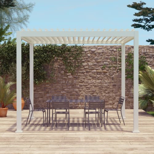 Jardin Pergolas et tonnelles | Pergola bioclimatique blanc, 3x3m, aluminium - LC65706