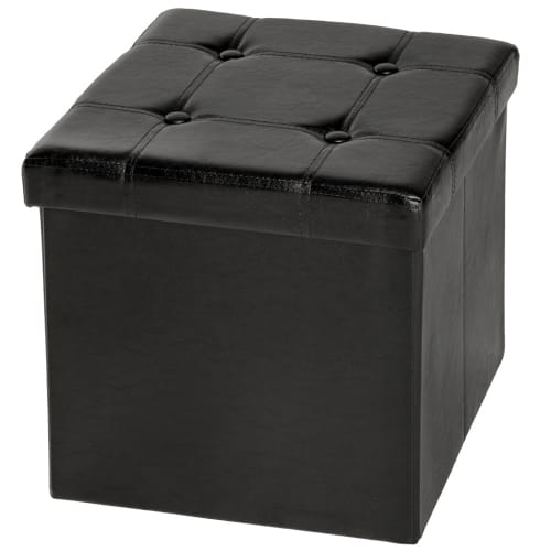 Canapés et fauteuils Poufs | Cube coffre de rangement pliable aspect cuir 38x38x38cm noir - ER33039