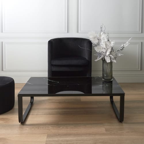 Meubles Tables basses | Table basse en verre effet marbre noir - YW24113