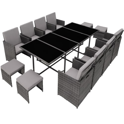 Jardin Ensemble table et chaises de jardin | Ensemble de jardin Palma 12 places gris/gris clair - GI13501