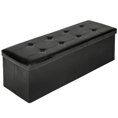 Banc coffre de rangement pliable aspect cuir 110x38x38cm noir