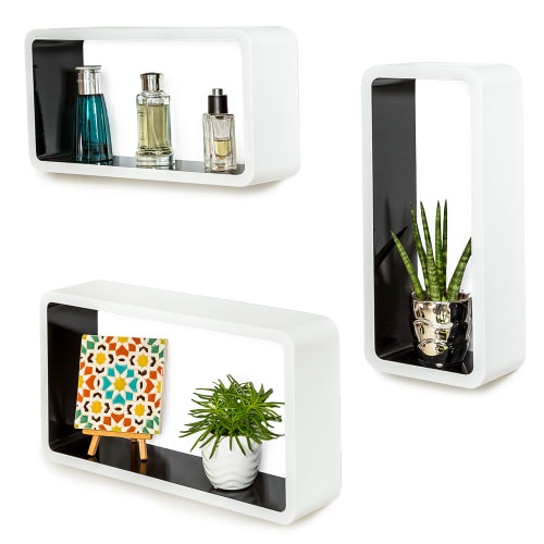 3 estanterías para pared leonie madera mdf negro/blanco